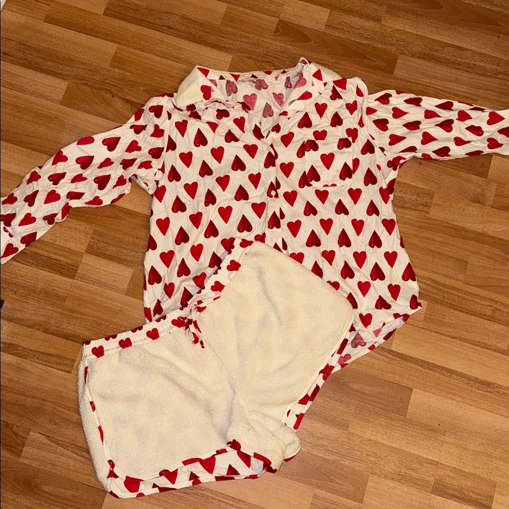 SOLD…Victoria's Secret Red Heart Print Top and shorts pajamas set